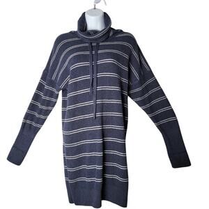 Prana Milani Sweater‎ Dress Womens XS Navy White Stripe Long Sleeve Cowl Neck